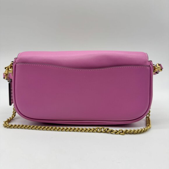 COACH Brook leather flap chain link shoulder crossbody bag - Fuchsia (Defective) - Picture 11 of 14